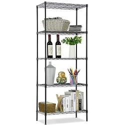 Wire Shelving Unit, NSF 5-Tier Layer Shelf Utility Steel Commercial Grade Storage Shelves 24''L x 14''W x 60''H Heavy Duty Metal Shelves Organizer Rack with Leveling Feet for Kitchen Office Garage, Black