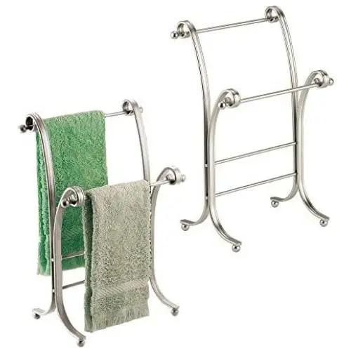 mDesign Decorative Metal Fingertip Towel Holder Stand for Bathroom Vanity Countertops to Display and Store Small Guest Towels or Washcloths, 2 Tiers - 13.6'' High - 2 Pack - Satin mDesign Decorative Metal Fingertip Towel Holder Stand for Bathroom Vanity Countertops to Display and Store Small Guest Towels or Washcloths, 2 Tiers - 13.6'' High - 2 Pack - Satin