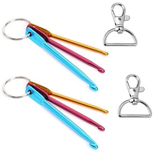 2 Set Mini Keychain Aluminum Crochet Hooks Knitting Needles with 2 Pieces Metal Swivel D Ring Lobster Claw Clasps Mini Crochet Hooks with Keychain for DIY Weave Yarn 3 Sizes (3mm, 4mm, 5mm)