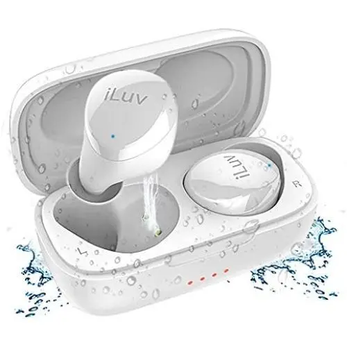 iLuv TB100 Glossy White True Wireless Earbuds Cordless In-Ear Bluetooth 5.0 with Hands-Free Call MEMS Microphone, IPX6 Waterproof Protection, Long Playtime; Includes Compact Charging Case & 3 Ear Tips