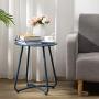 HollyHOME Small Round Patio Metal Side Snack Table, Accent Anti-Rust Steel Coffee Table for Garden, Modern Weatherproof Outdoor End Table, (H) 17.55'' x(D) 15.60'', Navy Blue