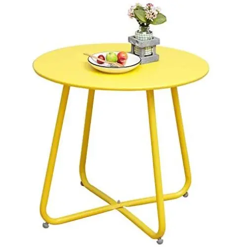 Grand patio Round Metal Side/End Table, Steel Patio Coffee Table for Bistro, Porch, Weather Resistant Outside Table Small (Yellow) Grand patio Round Metal Side/End Table, Steel Patio Coffee Table for Bistro, Porch, Weather Resistant Outside Table Small (Yellow)