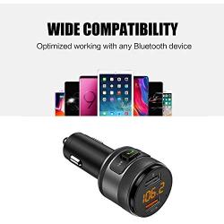 Bluetooth FM Transmitter for Car, QC3.0 Wireless Bluetooth FM Radio Adapter Music Player Car Kit with Hands Free Calling and 2 USB Ports Charger Support USB Flash Drive