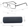 EYE ZOOM 2 Pack Blue Light Blocking Reading glasses Rectangular Metal Anti Blue Ray and UV Readers, Black, Gunmetal