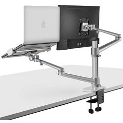 viozon Monitor and Laptop Mount, 2-in-1 Adjustable Dual Arm Desk Mounts Single Desk Arm Stand/Holder for 17 to 32 Inch LCD Computer Screens, Extra Tray Fits 12 to 17 inch Laptops (Silver)