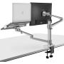 viozon Monitor and Laptop Mount, 2-in-1 Adjustable Dual Arm Desk Mounts Single Desk Arm Stand/Holder for 17 to 32 Inch LCD Computer Screens, Extra Tray Fits 12 to 17 inch Laptops (Silver)