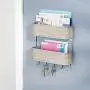 mDesign Wall Mount Metal Mail Organizer Storage Basket - 2 Tiers, 5 Hooks - for Entryway, Mudroom, Hallway, Kitchen, Office - Holds Letters, Magazines, Coats, Keys - Satin/Gray Wood Finish mDesign Wall Mount Metal Mail Organizer Storage Basket - 2 Tiers, 5 Hooks - for Entryway, Mudroom, Hallway, Kitchen, Office - Holds Letters, Magazines, Coats, Keys - Satin/Gray Wood Finish