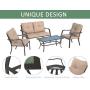 Kullavik 4 Pieces Patio Furniture Set Outdoor Conversation Set Steel Frame Sectional Chat Sofa with 4 Seats, 4 Cushions & 1 Tempered Glass Coffee Table, Sand