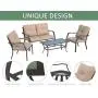 Kullavik 4 Pieces Patio Furniture Set Outdoor Conversation Set Steel Frame Sectional Chat Sofa with 4 Seats, 4 Cushions & 1 Tempered Glass Coffee Table, Sand Kullavik 4 Pieces Patio Furniture Set Outdoor Conversation Set Steel Frame Sectional Chat Sofa with 4 Seats, 4 Cushions & 1 Tempered Glass Coffee Table, Sand