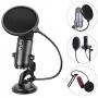 Pop Filter, Mic Pop Filter Windscreen,Swivel with Double Layer Sound Shield Guard Windscreen for Mic, With Flexible 360° Gooseneck and Metal Stabilizing