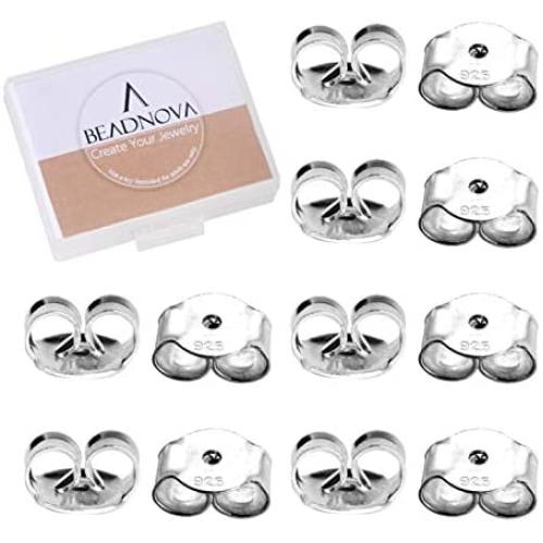 BEADNOVA 925 Sterling Silver Earring Backs for Studs Locking Earring Backs Hypoallergenic Earring Backings Replacement Secure Earring Backs for Posts (12 Pieces)