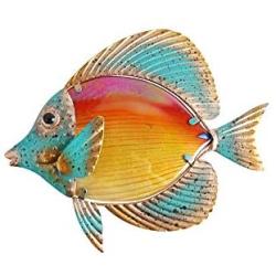 Liffy Metal Fish Wall Decor Bathroom Glass Art Orange Hanging Garden Decorations for Patio, Pool or Porch