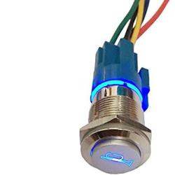 ESUPPORT 12V Car Auto Blue LED Light Momentary Speaker Horn Push Button Metal Toggle Switch 19mm Socket Plug