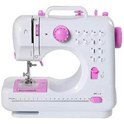 Sewing Machine Mini Portable Electric Portable Household Overlock 12 Built-in Stitches with Foot Pedal for Amateurs Beginners Embroidery Pink Safety