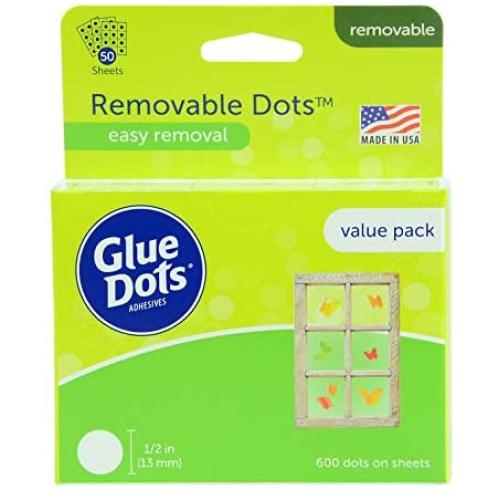 Glue Dots 8388 Removable Dots Value Pack Sheets, 1/2 Inch, Clear, Pack of 600