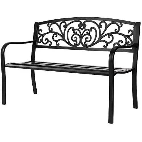 VINGLI 50'' Patio Park Garden Bench Outdoor Metal Benches,Cast Iron Steel Frame Chair Front Porch Path Yard Lawn Decor Deck Furniture for 2-3 Person Seat VINGLI 50'' Patio Park Garden Bench Outdoor Metal Benches,Cast Iron Steel Frame Chair Front Porch Path Yard Lawn Decor Deck Furniture for 2-3 Person Seat