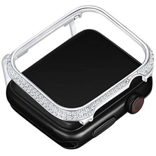 Callancity 44mm Metal Face Cover Plated Platinum Rhinestone White Crystal Diamond Case Compatible for Apple Watch Series 6 5 4 For Men/Women (44MM Platinum) Callancity 44mm Metal Face Cover Plated Platinum Rhinestone White Crystal Diamond Case Compatible for Apple Watch Series 6 5 4 For Men/Women (44MM Platinum)