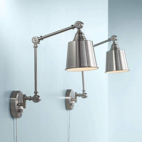 Mendes Modern Wall Lamps Plug in Set of 2 Brushed Nickel for Bedroom Living Room Reading - 360 Lighting