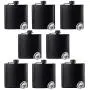 Hip Flask for Liquor Matte Black Stainless Steel Leakproof with Funnel,6 Oz, Set of 8