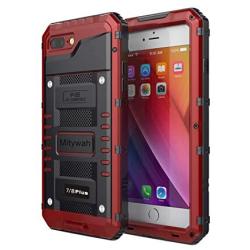 Mitywah Waterproof Case for iPhone 7/8 Plus, Heavy Duty Military Grade Armor Metal Case, Full Body Protective Shockproof Dustproof Strong Rugged Thick Case for iPhone 7/8 Plus, Red