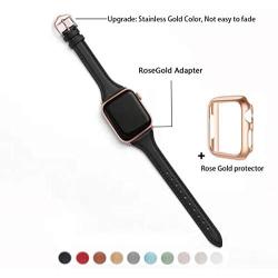 WFEAGL Leather Bands Compatible with Apple Watch 38mm 40mm 42mm 44mm, Top Grain Leather Band Slim & Thin Replacement Wristband for iWatch SE & Series 6/5/4/3/2/1 (Black/RoseGold, 38mm 40mm )