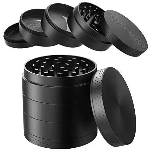 iRainy [5 Piece] Spice Herb Grinder with Pollen Catcher, 2.1 Inch, Metal Black