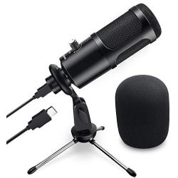 USB Microphone for Computer, JEEMAK Metal Condenser PC Microphone for Laptop and Microphone Pop Filter, Swivel Double Layer Sound Shield Guard for Blue Yeti and Any Other Mic