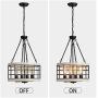 TZOE White Oak Wood Color&Black Metal Finish 4-Light Chandeliers for Dining Rooms,Farmhouse Drum Chandelier,Rustic Small Pendant Light