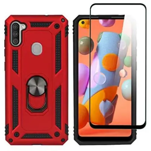 SWP for Samsung Galaxy A11 Case(US Version),Dual Layer Shock-Absorption Armor Cover,Full-Body Protective Case with Metal Ring Holder Kickstand for A11 (red)