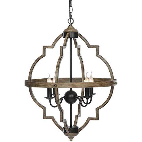 KingSo Pendant Light 4 Light Rustic Metal Chandelier 27.5 Oil Rubbed Bronze Finish Wood Texture Industrial Ceiling Hanging Light Fixture for Indoor Kitchen Island Dining Living Room Farmhouse