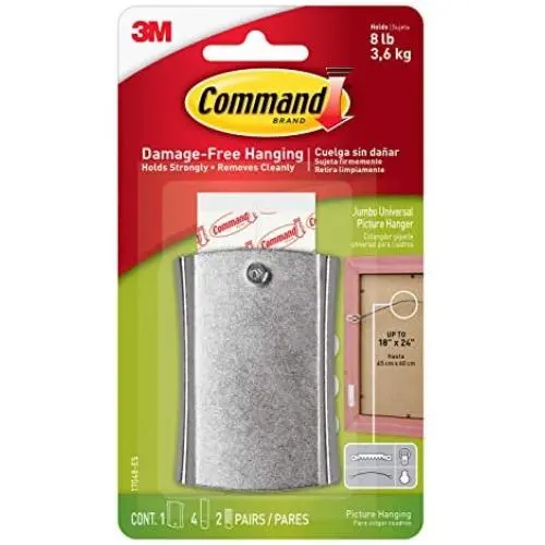 Command Universal Picture Hanger Heavy Duty w/ Stabilizer Strips, Jumbo, Holds 8 lbs, 1-Hanger (17048-ES) Command Universal Picture Hanger Heavy Duty w/ Stabilizer Strips, Jumbo, Holds 8 lbs, 1-Hanger (17048-ES)