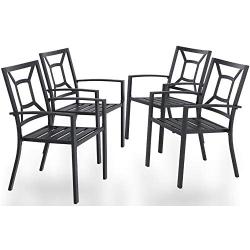 PHI VILLA Metal Patio Dining Chairs Set of 4 Pack with Armrest for Kitchen,Backyard,Balcony - Black Outdoor Furniture