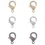 PandaHall Elite 6 Pcs Alloy Lobster Claw Clasps Cord End with Rhinestone 31x22x7mm for Jewelry Making 3 Colors