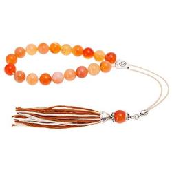 Orange Agate Gemstone, Handmade Greek Worry Beads or Komboloi, Alpaca Metal Parts on a Pure Silk Cord & Tassel.