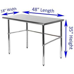 AmGood Stainless Steel Work Table Open Base | Metal Work Bench (Stainless Steel Work Table Open Base, 48'' Long x 18'' Deep)