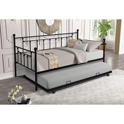 Daybed with A Trundle Twin Size,Daybed Metal Frame with Pullout Trundle for Kids Teens and Adults, No Box Spring Needed (Black)