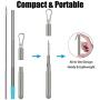 Metal Straws, Funbiz 3 Pack Reusable Collapsible Stainless Steel Straw with Plastic Case Silicone Tip and Long Cleaning Brush, Telescopic Portable Pocket Drinking Straws for Travel, Green/Black/Grey