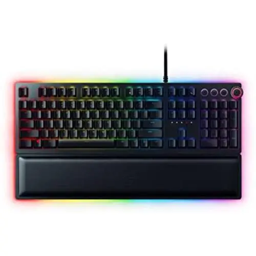 Razer Huntsman Elite Gaming Keyboard: Fastest Keyboard Switches Ever - Clicky Optical Switches - Chroma RGB Lighting - Magnetic Plush Wrist Rest - Dedicated Media Keys & Dial - Classic Black
