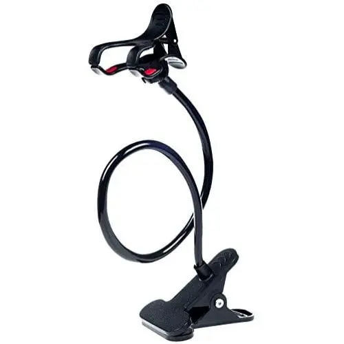 ITART Plastic Flexible Long Arms Gooseneck Clip Clamp Stand Universal Cell Phone Holder - Black ITART Plastic Flexible Long Arms Gooseneck Clip Clamp Stand Universal Cell Phone Holder - Black
