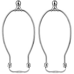 8 Inch Lamp Harp Holder, DIY Lighting Accessories with Saddle and Solid Metal Finial Horn Frame Lampshade Bracket for Table/Floor Lamps Fitting (Silver-2pcs)