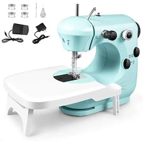 Sewing Machine, Portable Multifunctional Electric Sewing Machines for Beginners, Adjustable 2-Speed Double Thread Sewing Machine with Extension table, Foot Pedal, Night Lights, Perfect for Home Travel