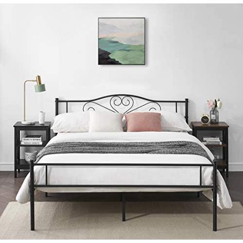 VECELO Metal Platform Bed Frame Mattress Foundation, Decorative Headboard & Footboard with Heavy Duty Support, Full, Black