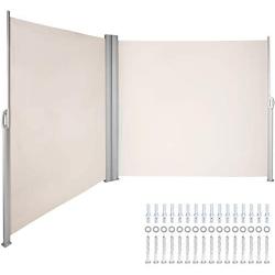 LOVSHARE Retractable Side Awning 236'' x 71'',Double Retractable Patio Screen Waterproof, Retractable Room Divider Creamy-White for Privacy, Garden, Outdoor, Patio and Terrace