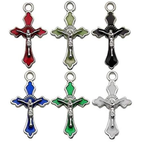 WOCRAFT 60pcs Assorted Antique Silver Enamel Christian Jesus Cross Religious Crucifix Charms Pendant for DIY Jewelry Making Necklace Bracelet Earring DIY Jewelry Accessories Charms (M217)