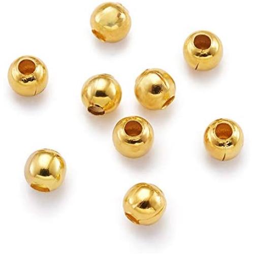 Craftdady 500Pcs 4mm Golden Mini Round Ball Bead Spacers Metal Tiny Smooth Rondelle Charm Loose Beads for DIY Jewelry Craft Making Hole: 1.5mm