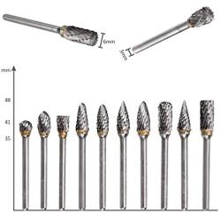 HQMaster 10pcs 1/8 Tungsten Carbide Rotary File Solid Carbide Rotary Burr Set Drill Grinding Cutter Tools Bits Set, for DIY Wood-working Carving, Metal Polishing, Engraving, Drilling