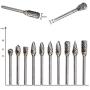 HQMaster 10pcs 1/8 Tungsten Carbide Rotary File Solid Carbide Rotary Burr Set Drill Grinding Cutter Tools Bits Set, for DIY Wood-working Carving, Metal Polishing, Engraving, Drilling