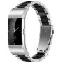 Shangpule Fitbit Charge 2 Wrist Band, Stainless Steel Metal Replacement Smart Watch Band Bracelet with Double Button Folding Clasp for Fitbit Charge 2 (Silver + Black)