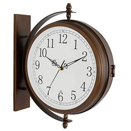 Bestime 17inch Metal Case Double Side Clock. Antique Copper Look. Indoor/Outdoor Garden