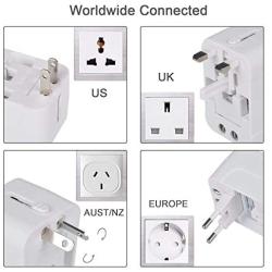 Travel Adapter, Worldwide All in One Universal Power Adapter AC Plug International Wall Charger with Dual USB Charging Ports for US EU UK AUS Europe Cell Phone (White)